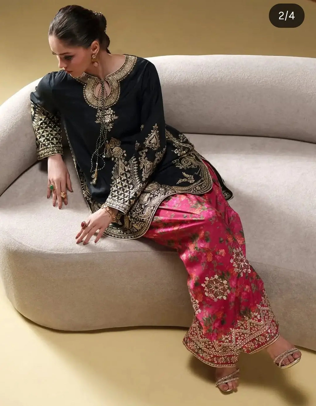 2 Pcs Women's Stitched Cotton Printed Shirt And Trouser
