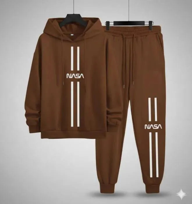 Men Brown NASA Fleece Hoodie Track Suit Set