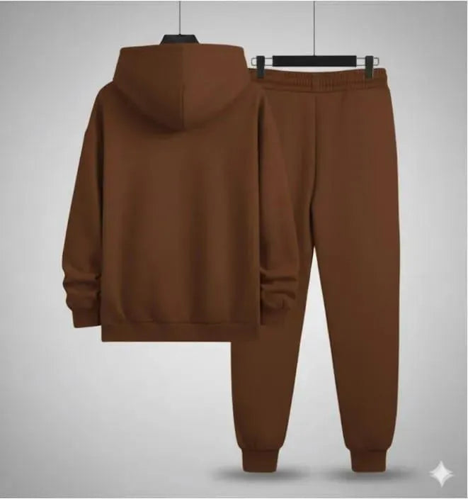 Men Brown NASA Fleece Hoodie Track Suit Set