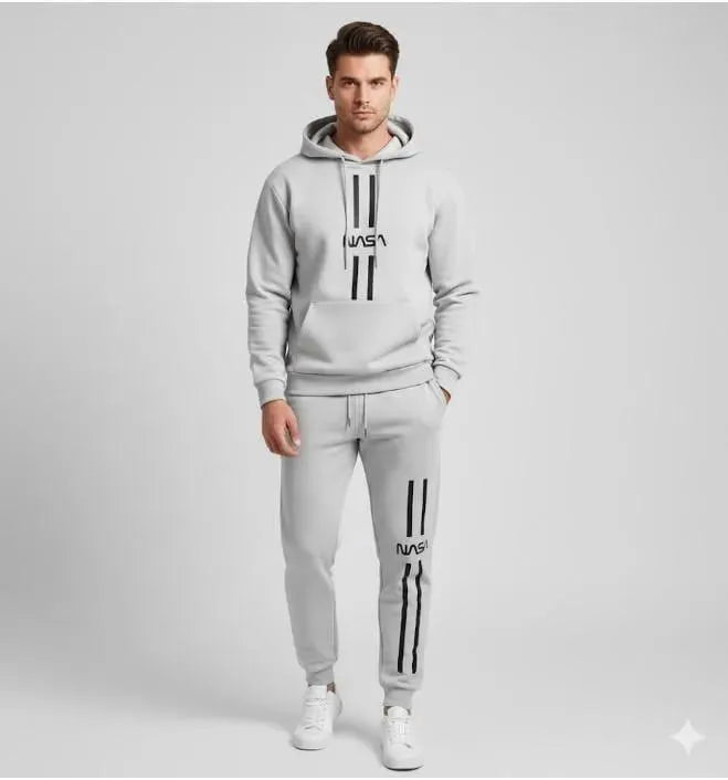 2 Pcs Men's Polyester Printed Hoodie Track Suit