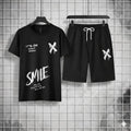 Men Black Printed Track Suit 2Pcs Polyester Summer