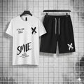 Men Graphic Cotton Shorts Set White Black XL