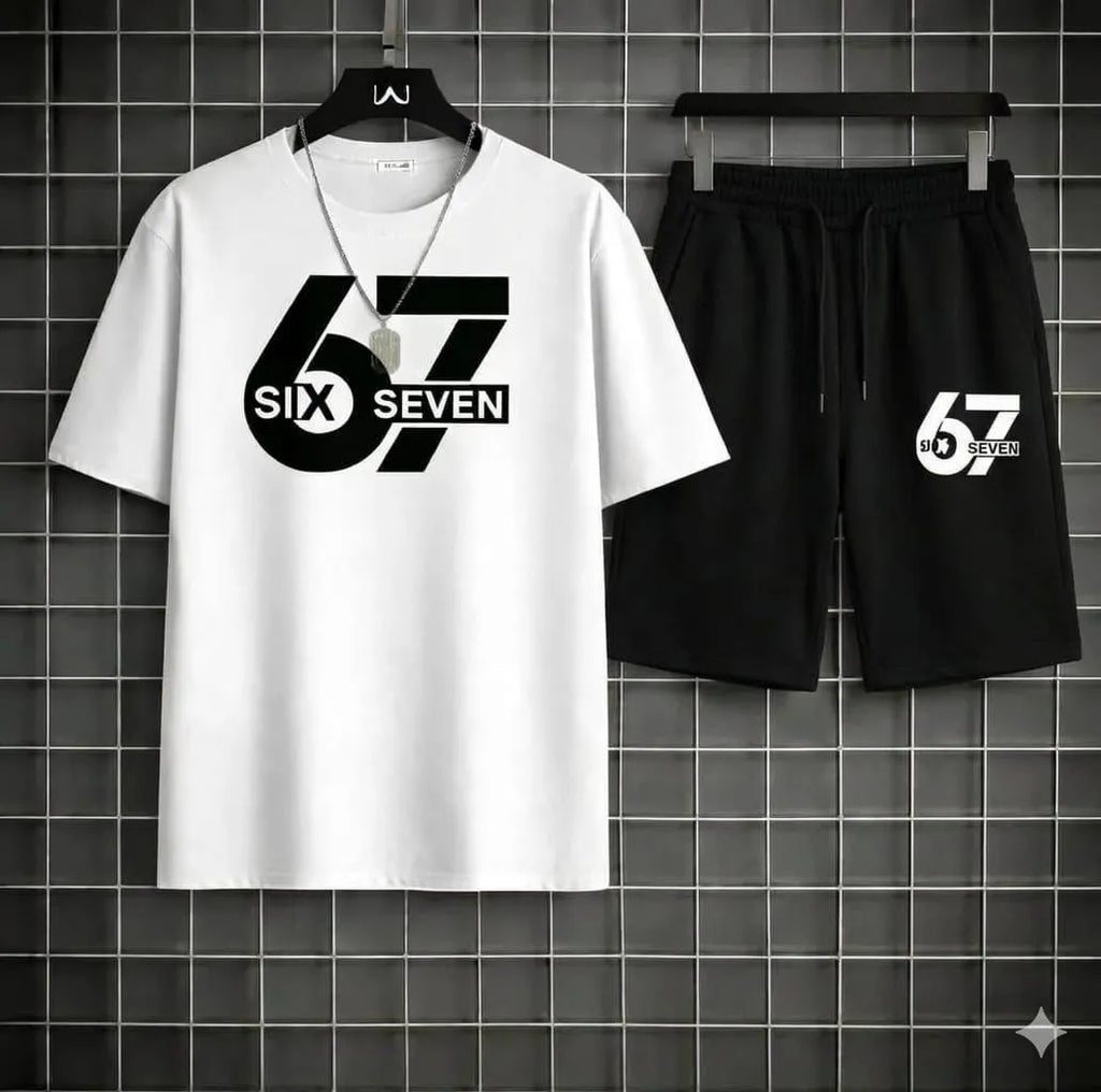 Men Printed 2-Piece Track Suit White Black