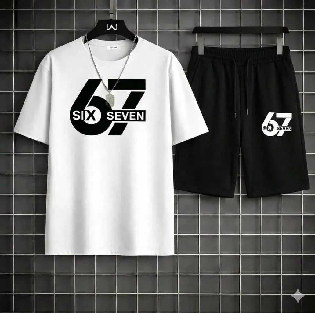 Men Printed 2-Piece Track Suit White Black
