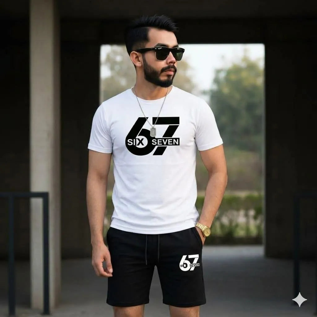 Men Printed 2-Piece Track Suit White Black