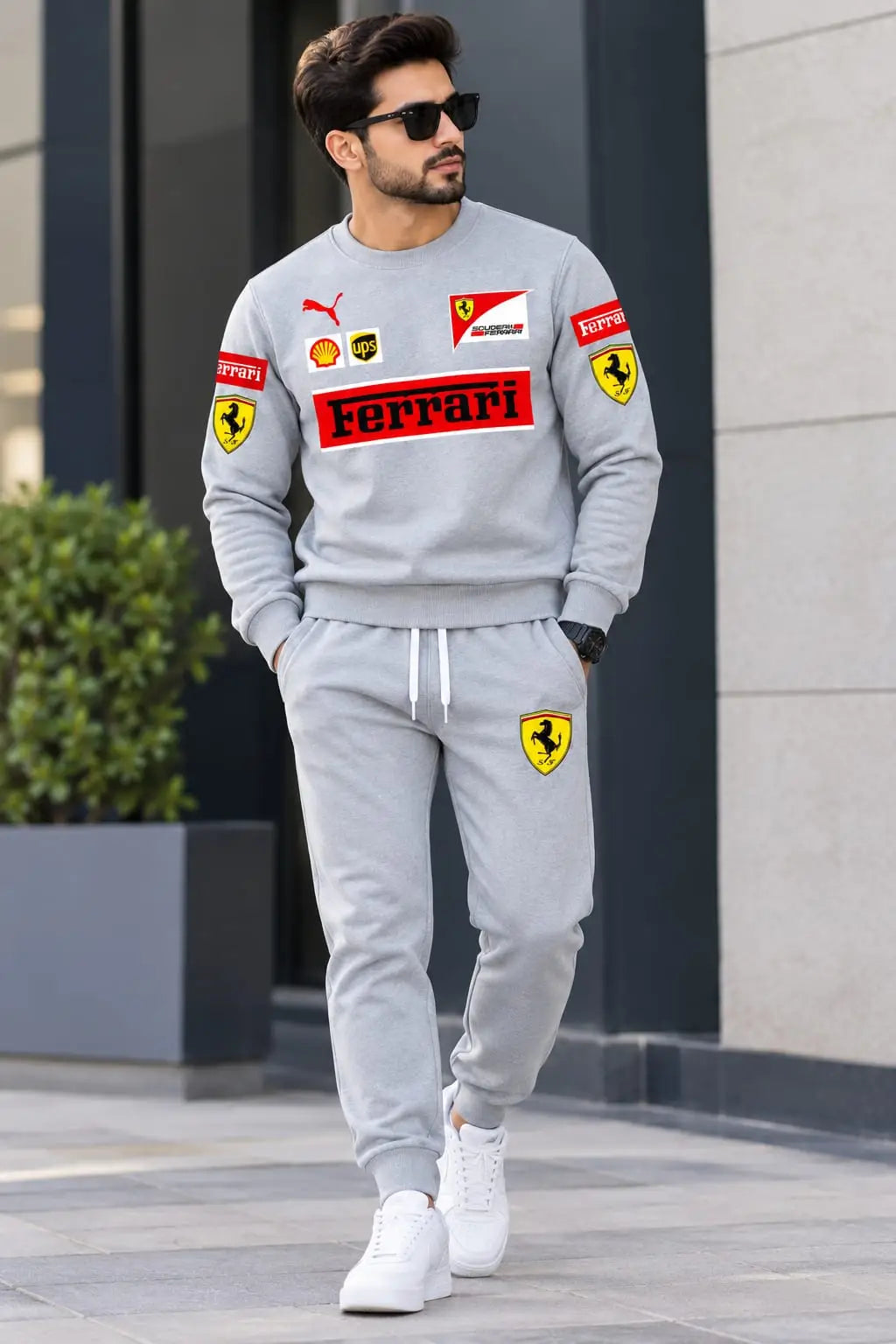 2 Pcs Men's Fleece Printed Sweatshirt Track Suit
