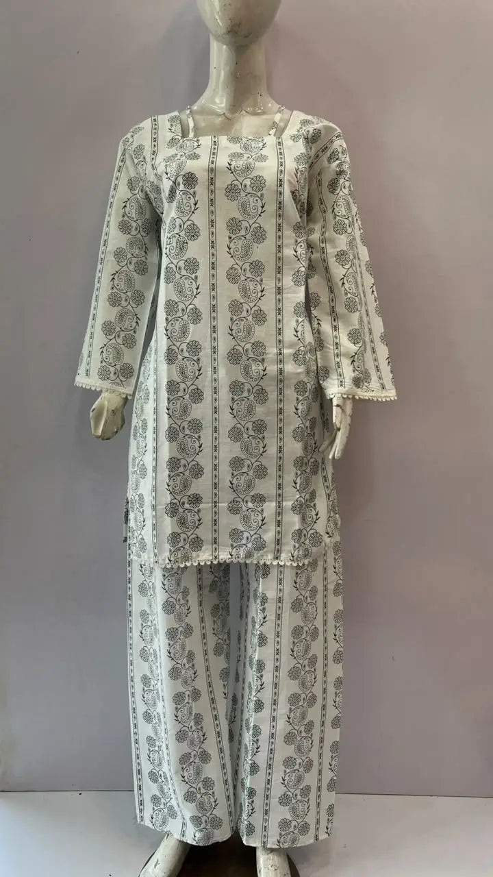 3Pcs Women's Stitched Cotton Lawn Block Printed Suit with Printed Straps