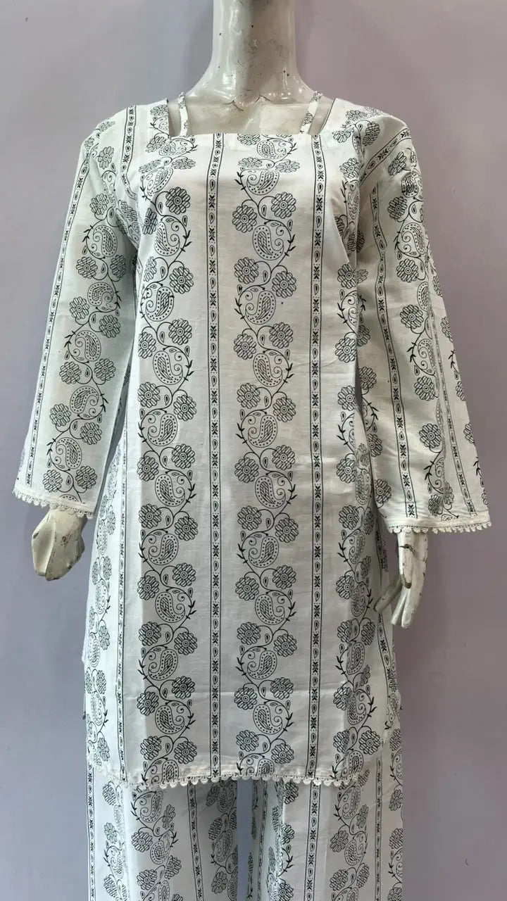 3Pcs Women's Stitched Cotton Lawn Block Printed Suit with Printed Straps