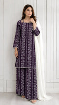 3Pcs Women's Stitched Cotton Lawn Block Printed Suit with Printed Straps