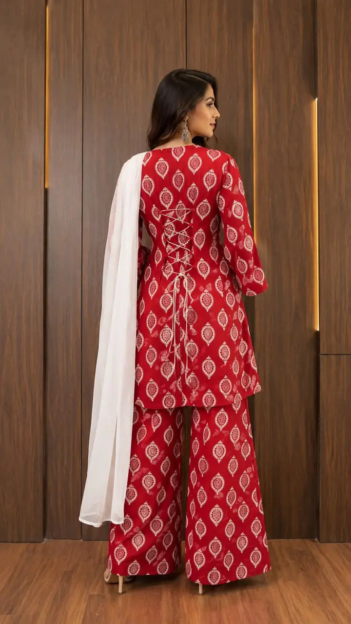 3Pcs Women's Stitched Cotton Lawn Block Printed Suit with Back Straps