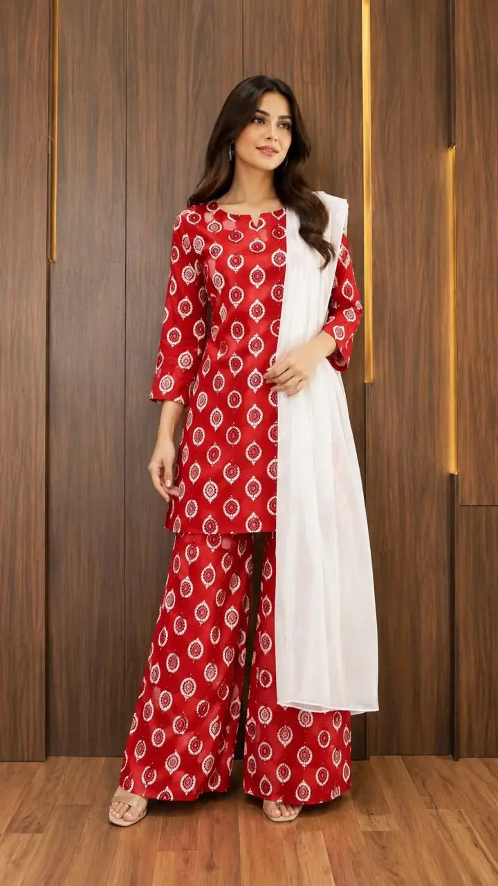 3Pcs Women's Stitched Cotton Lawn Block Printed Suit with Back Straps