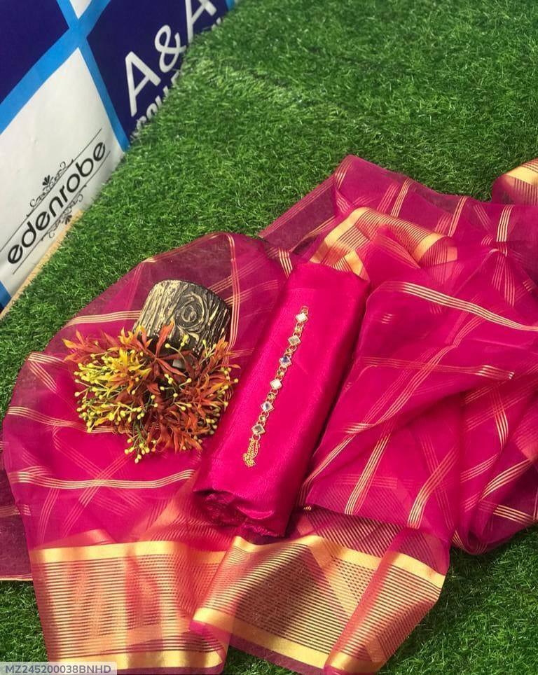 Pink Katan Silk 3-Piece Suit with Zari Border