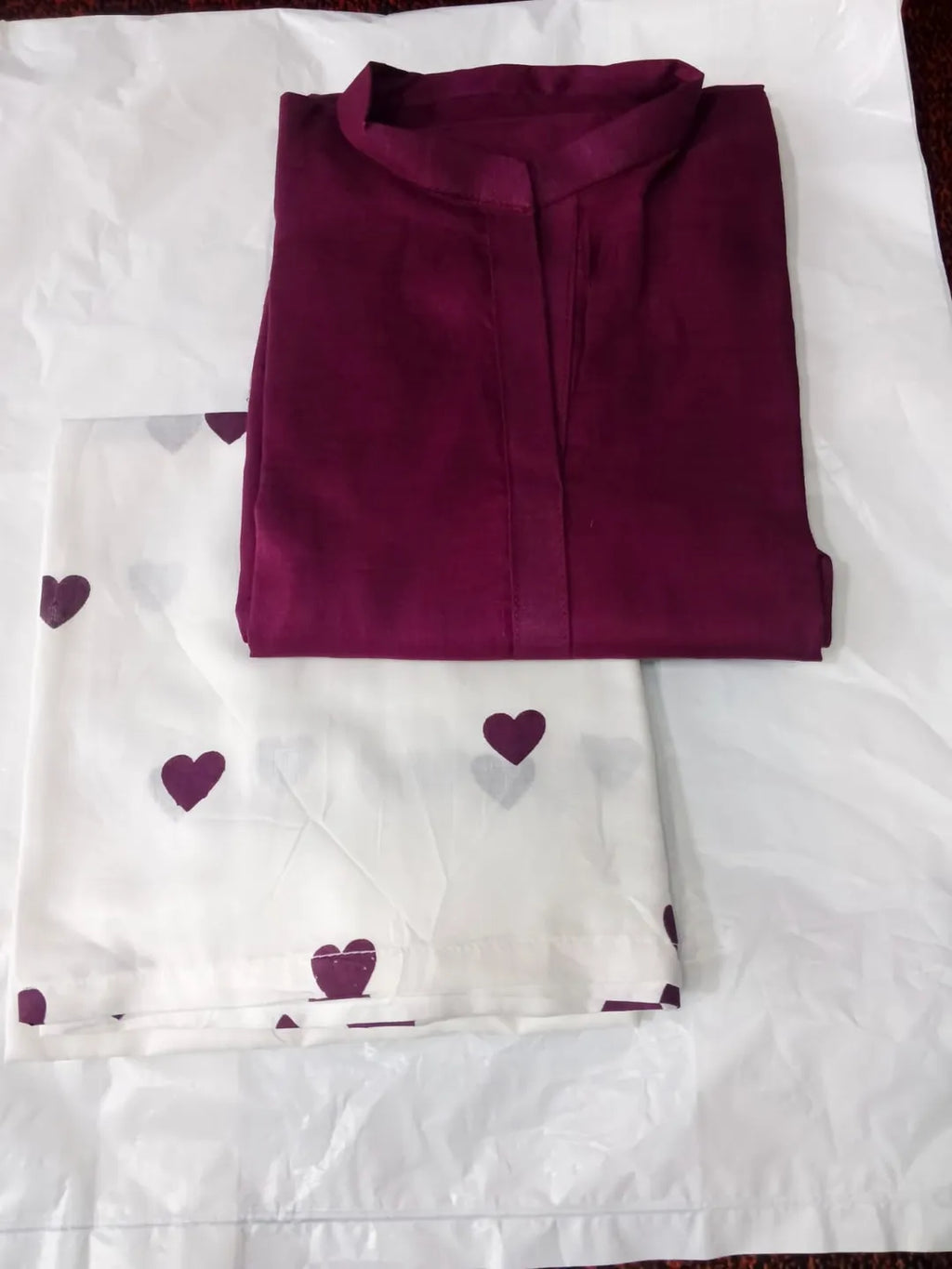 2 Pcs Women's Stitched Cotton Lawn Plain Shirt And Trouser Purple