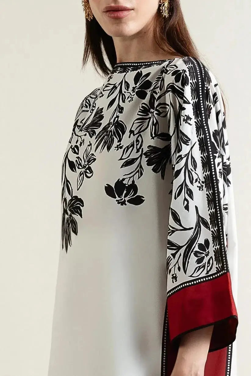 2 Pcs Women's Stitched Lawn Printed Shirt And Trouser