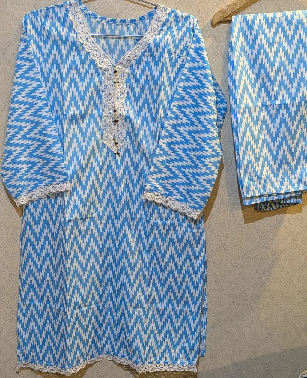 2 Pcs Women's Stitched Cotton Printed Shirt And Trouser