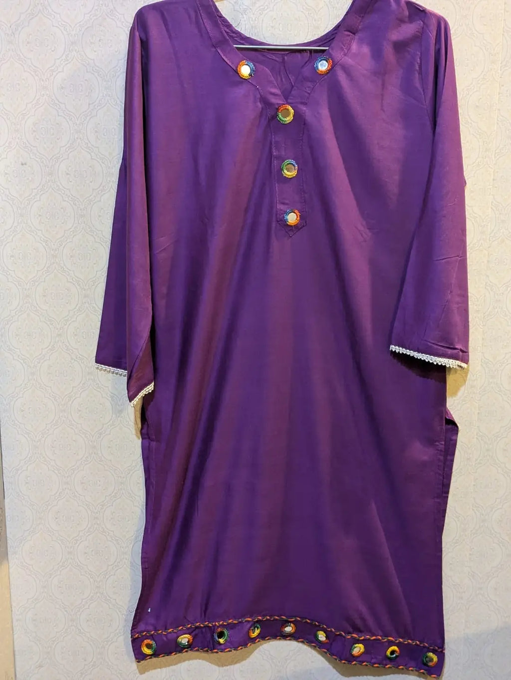 2 Pcs Women's Stitched Linen Plain Shirt And Trouser