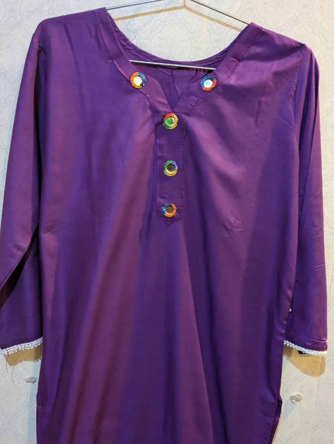 2 Pcs Women's Stitched Linen Plain Shirt And Trouser