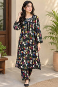 2 PcsWomen's Stitched Crystal Wool Printed Shirt And Trouser