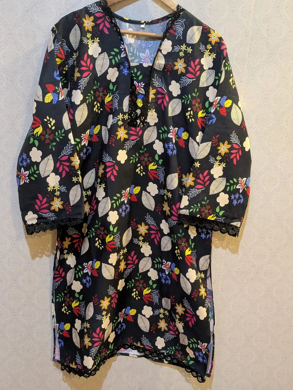 2 PcsWomen's Stitched Crystal Wool Printed Shirt And Trouser