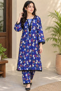 2 PcsWomen's Stitched Crystal Wool Printed Shirt And Trouser
