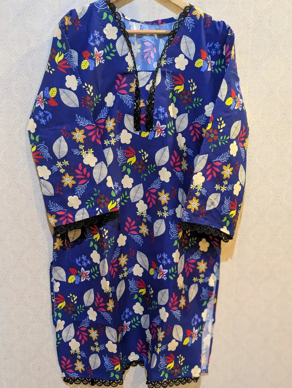 2 PcsWomen's Stitched Crystal Wool Printed Shirt And Trouser