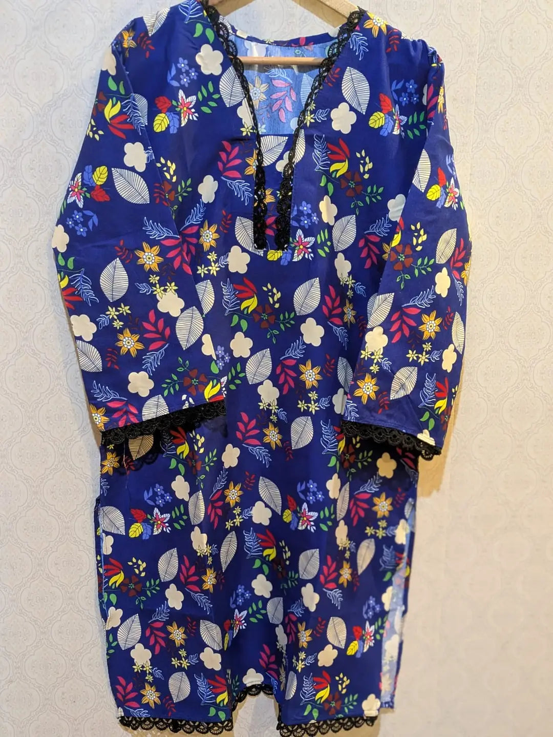 2 PcsWomen's Stitched Crystal Wool Printed Shirt And Trouser