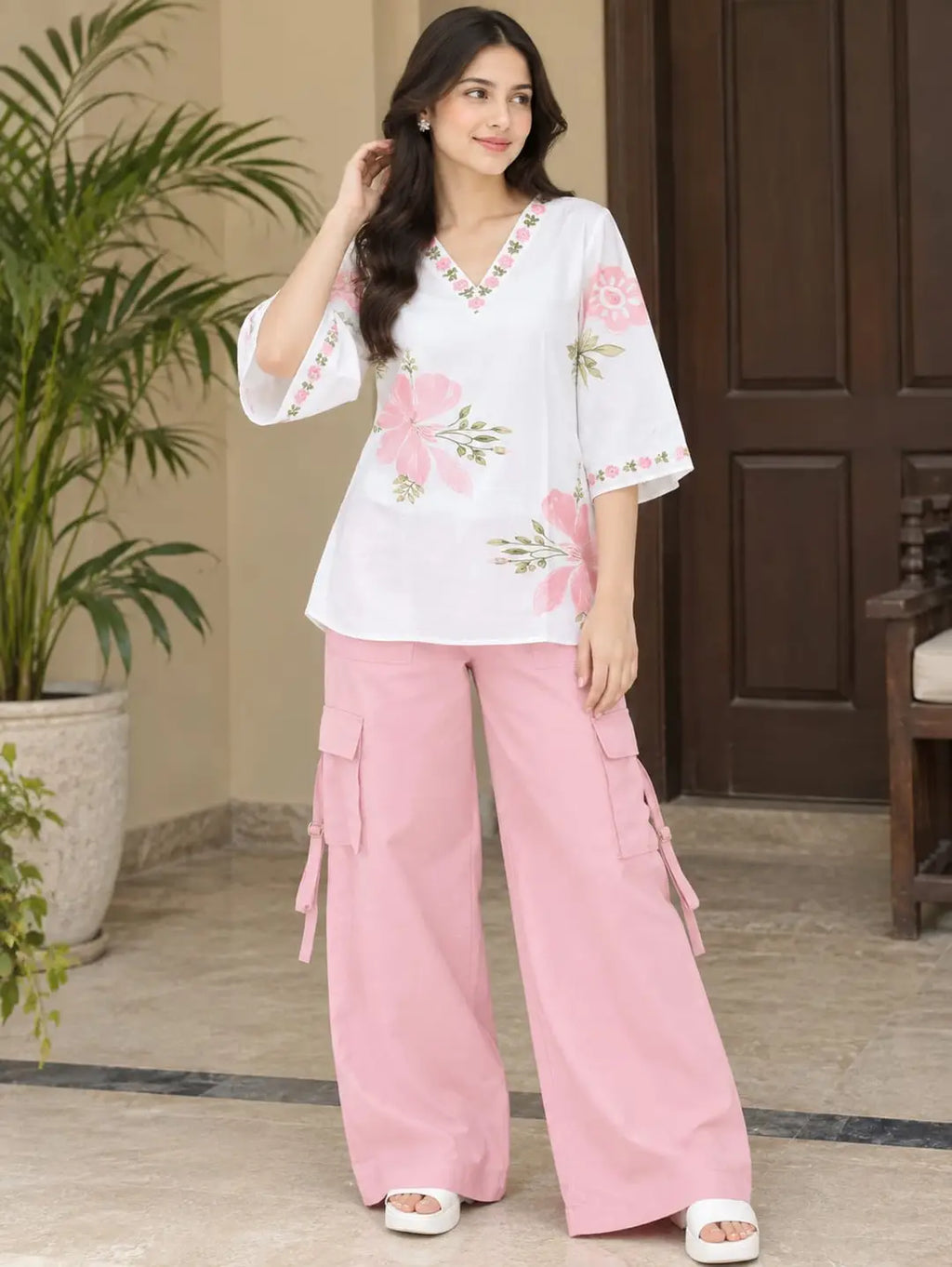 2 Pcs Women's Stitched Grip Printed Shirt And Trouser
