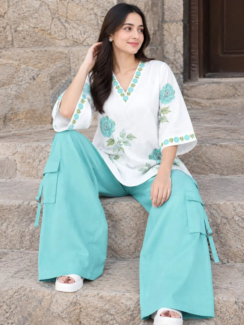 2 Pcs Women's Stitched Grip Printed Shirt And Trouser