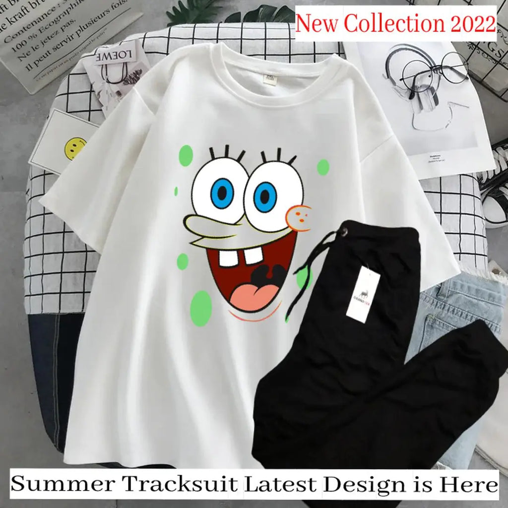 2 Pcs Women's Stitched Cotton Printed Tracksuit