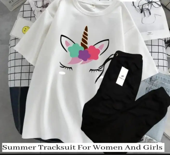 2 Pcs Women's Stitched Cotton Printed Tracksuit