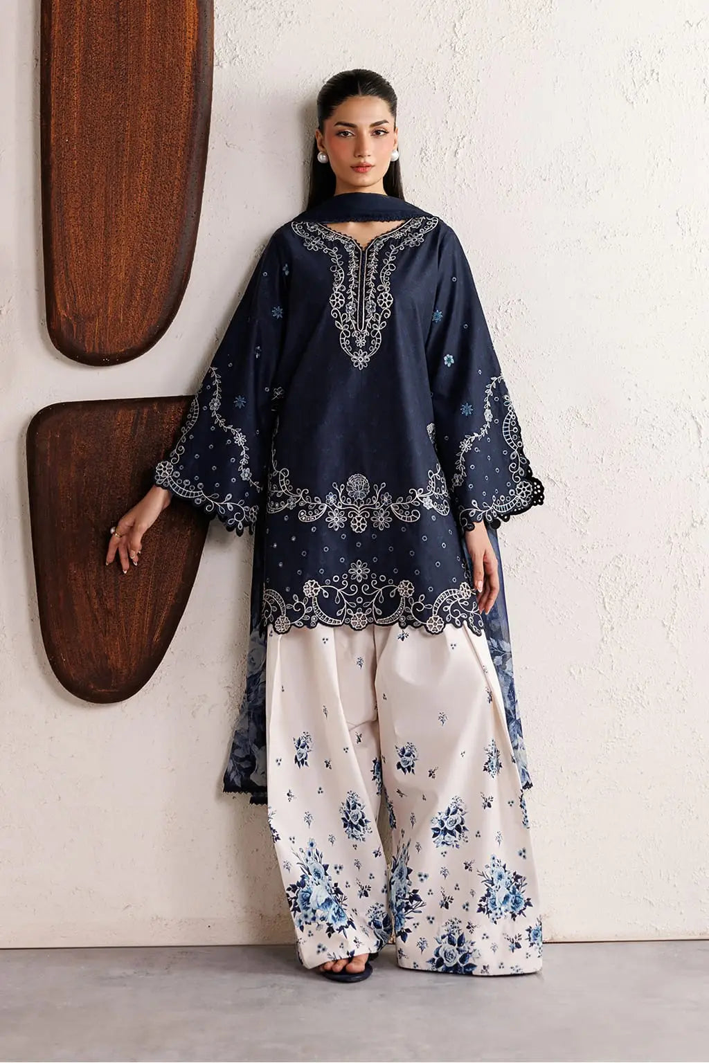 3 Pcs Women's Unstitched Embroidered Suit with wool shwl