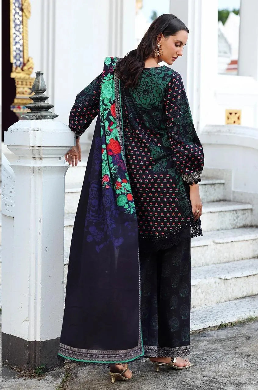 3-Piece Printed Khaddar Suit Blue Floral for Women