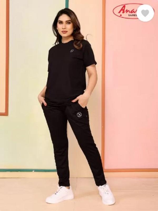 Black Slim Fit Men Women Track Suit Micro Interlock Fabric