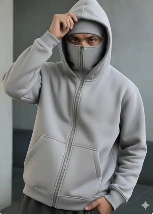 Grey Fleece Hoodie for Men Winter Warmth