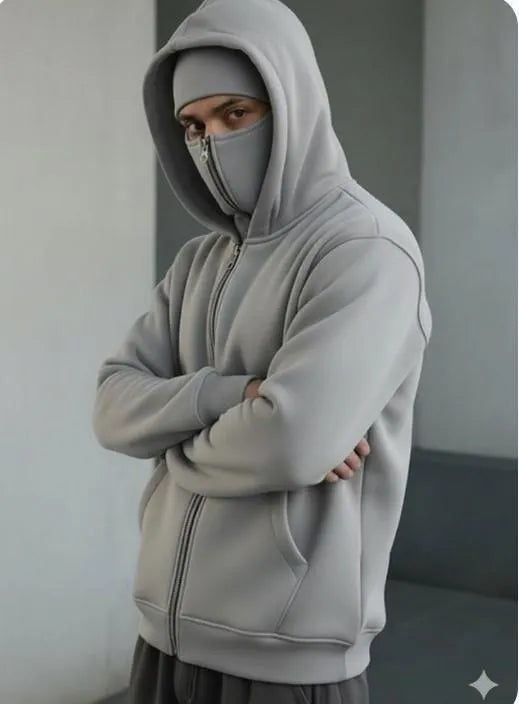 Grey Fleece Hoodie for Men Winter Warmth