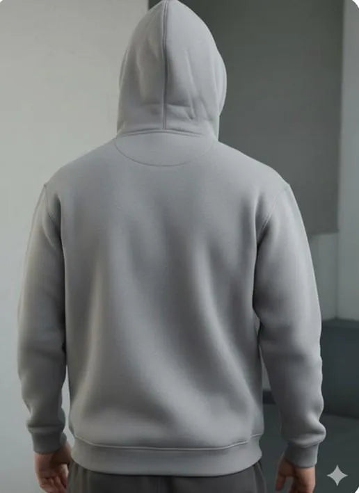 Grey Fleece Hoodie for Men Winter Warmth