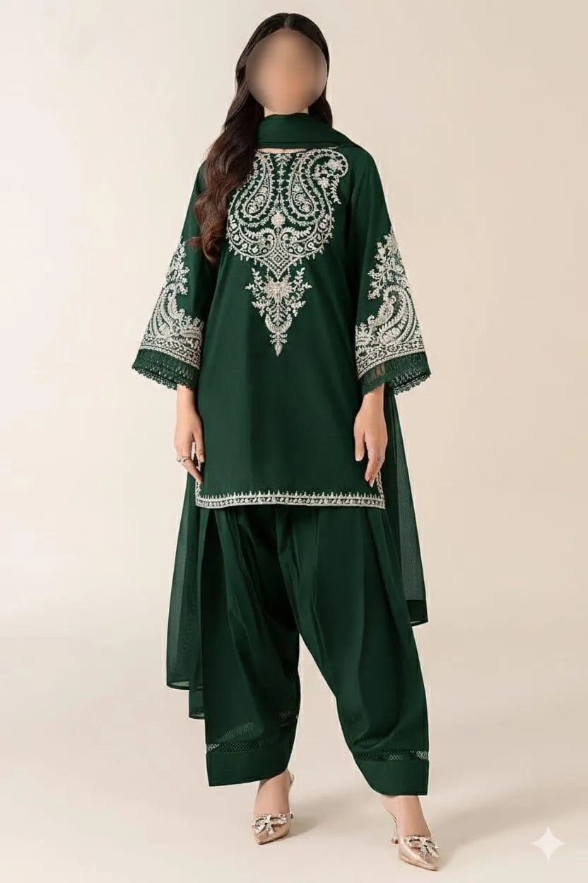 Green Embroidered Peshawari Kurta Set with Peshawari Pajama